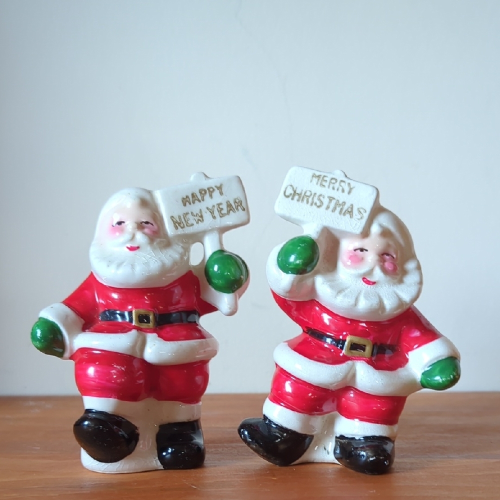 Vintage Happy Celebration Santa Salt And Pepper Shakers Merry Christmas